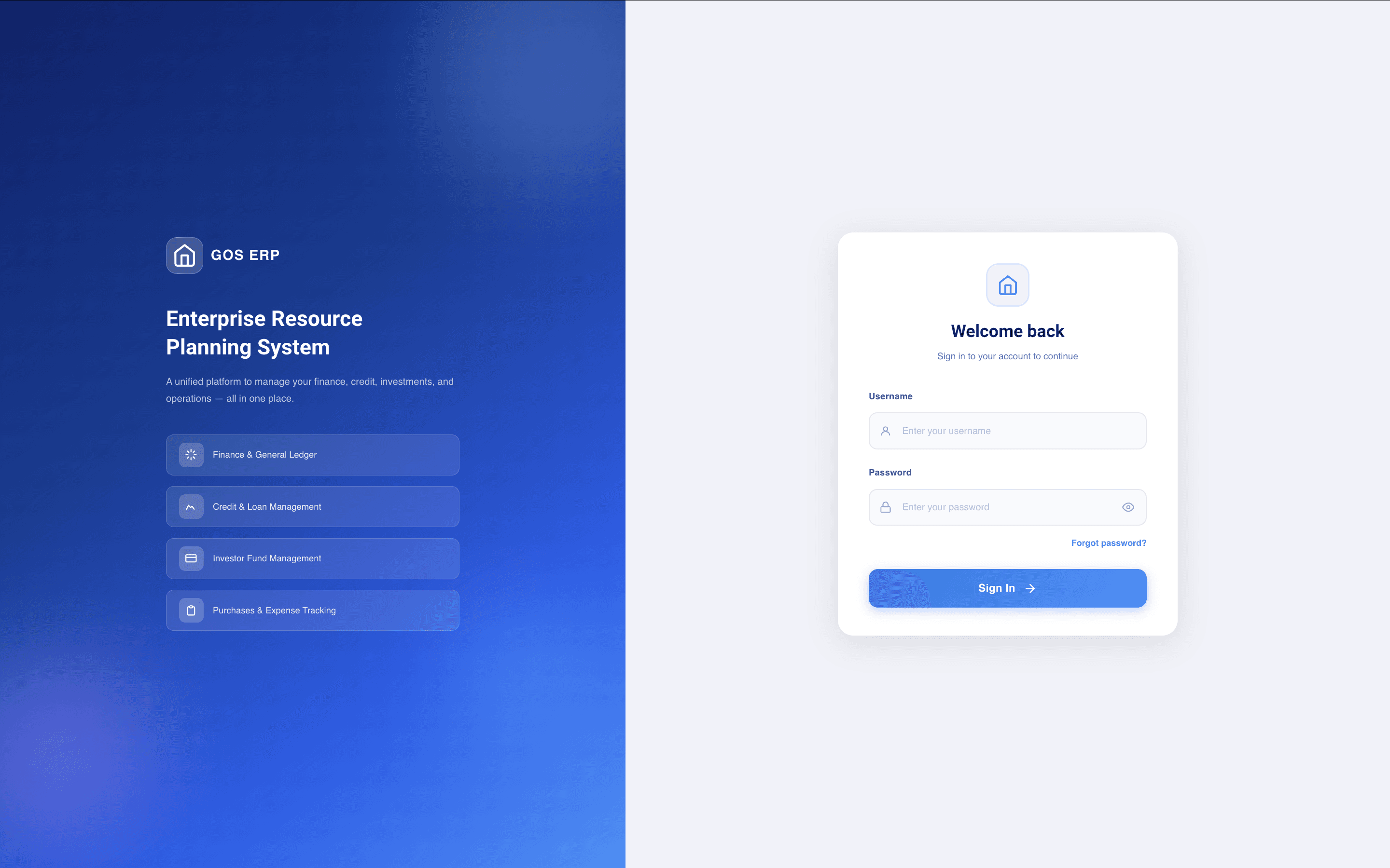 GOS Financial ERP dashboard preview