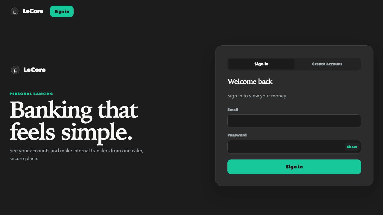 LeCore Banking Platform dashboard preview